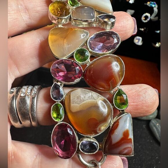 Incredible sterling silver, multi-stone (faceted and polished) bracelet! - Picture 7 of 16